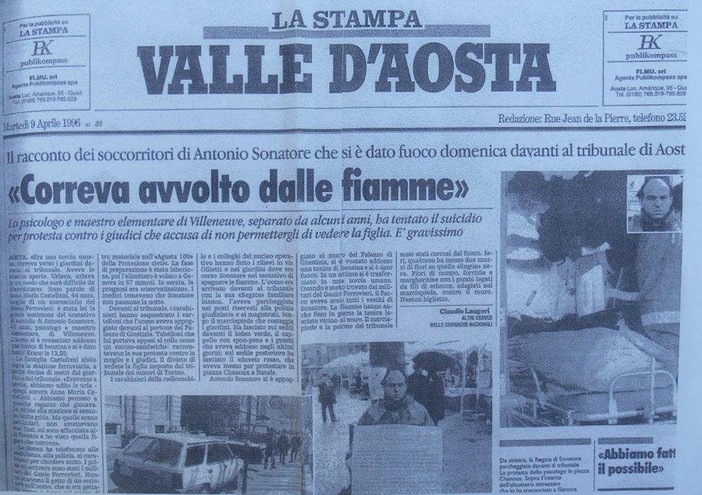 La pagina de La Stampa del 9 aprile 1996 con il racconto della trageida