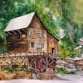 Il quadro del mulino realizzato da Jorrioz sulla base della foto inviatale da J.D. Vance (cliccare sull'immagine per avviare la minigallery)