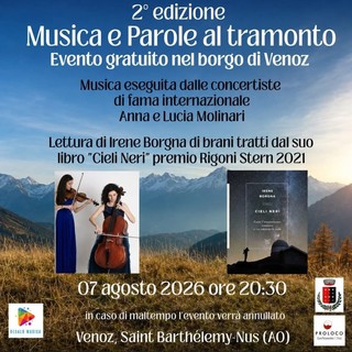 Musica e parole al tramonto; a Venoz di Nus una serata tra note e letteratura sotto il cielo della Valle