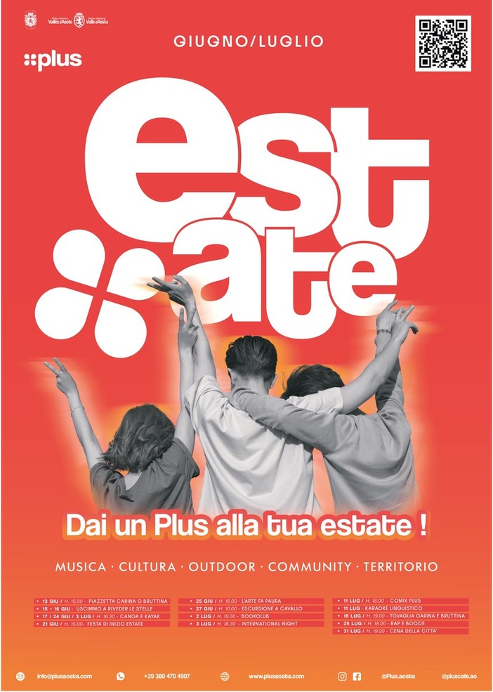 Aosta, al via l'estate di Plus; 13 appuntamenti tra musica, sport, cultura e socialità Aosta, al via l'estate di Plus; 13 appuntamenti tra musica, sport, cultura e socialità