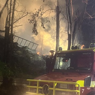 Pompieri al lavoro per domare le fiamme e in seguito bonficare l'area (cliccare sull'immagine per avviare la mini gallery)