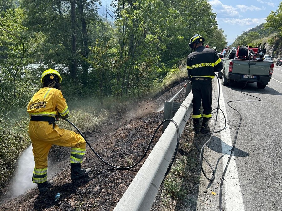Domato incendio sterpaglie a ridosso della Statale 26 Domato incendio sterpaglie a ridosso della Statale 26
