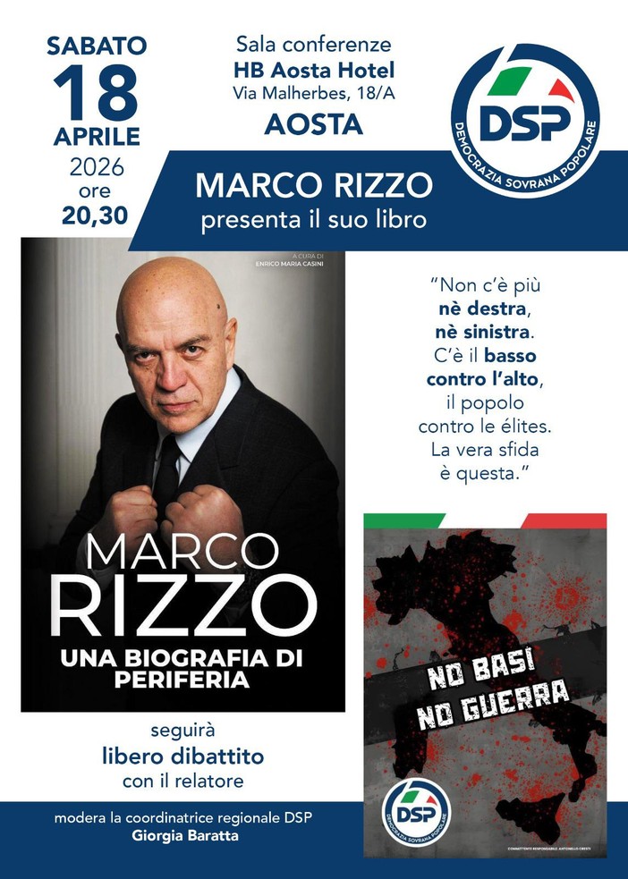 Marco Rizzo ad Aosta per presentare 'Una biografia di periferia'