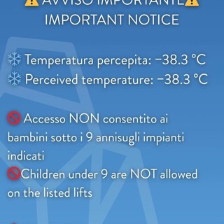 Freddo record sulle piste del Cervino Ski Paradise: percepiti -38,3 gradi e scattano le limitazioni. Neve in arrivo in Valle