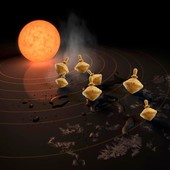 Rappresentazione allegorica dell’analogia tra pianeti e trottole. Crediti: NASA, JPL-Caltech e Sarah Milholland